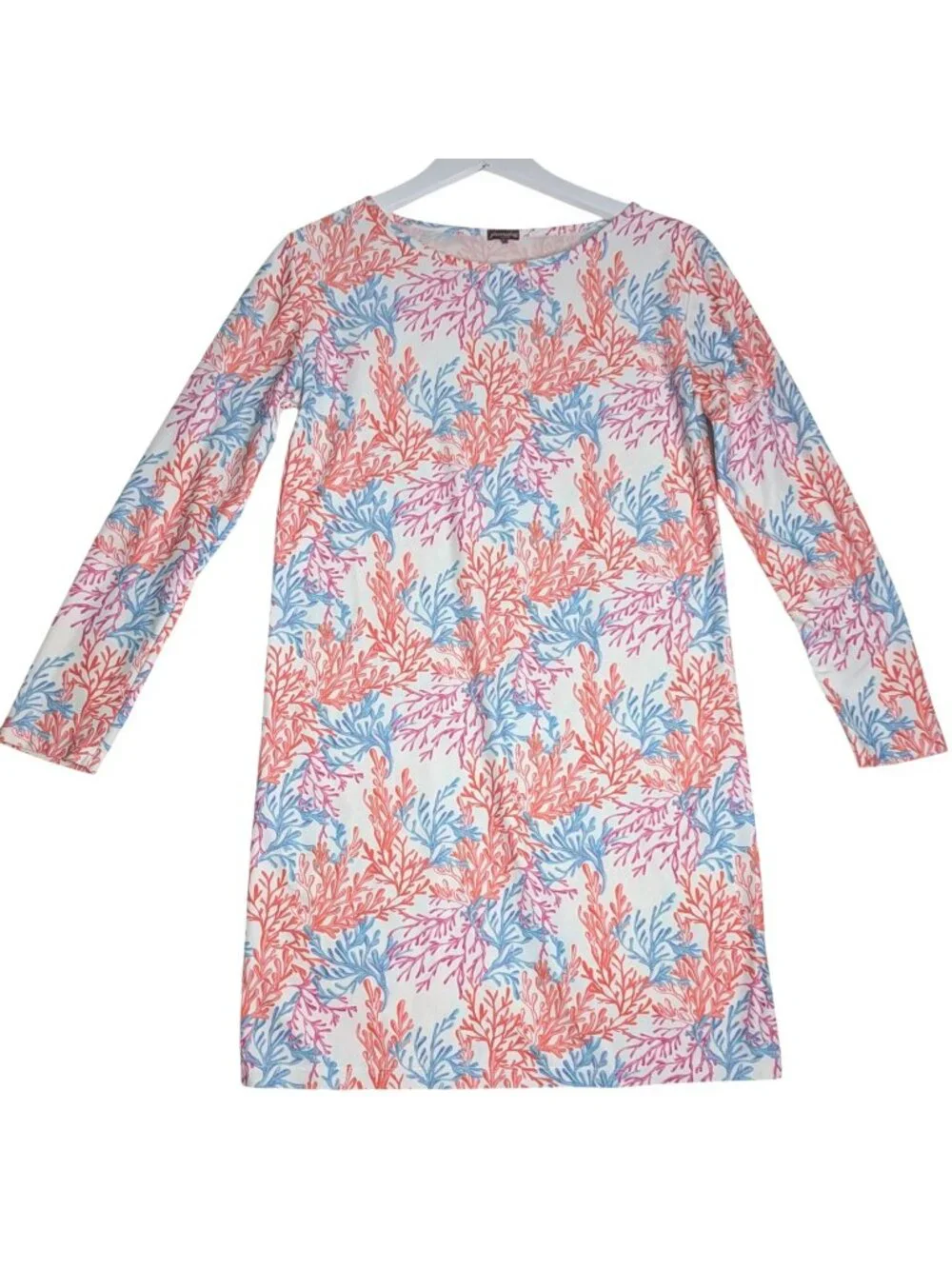 Glamourpuss NYC SPF 50 Sea Coral Print Long Sleeve Shift Dress S - Picture 1 of 9